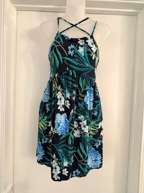 Old Navy Black Floral Mini Dress with Blue & Green Print Size XS